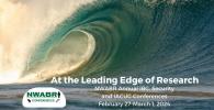 Leading edge of wave with text overlaid reading IBC, Security and IACUC Conferences: At the Leading Edge of Research
